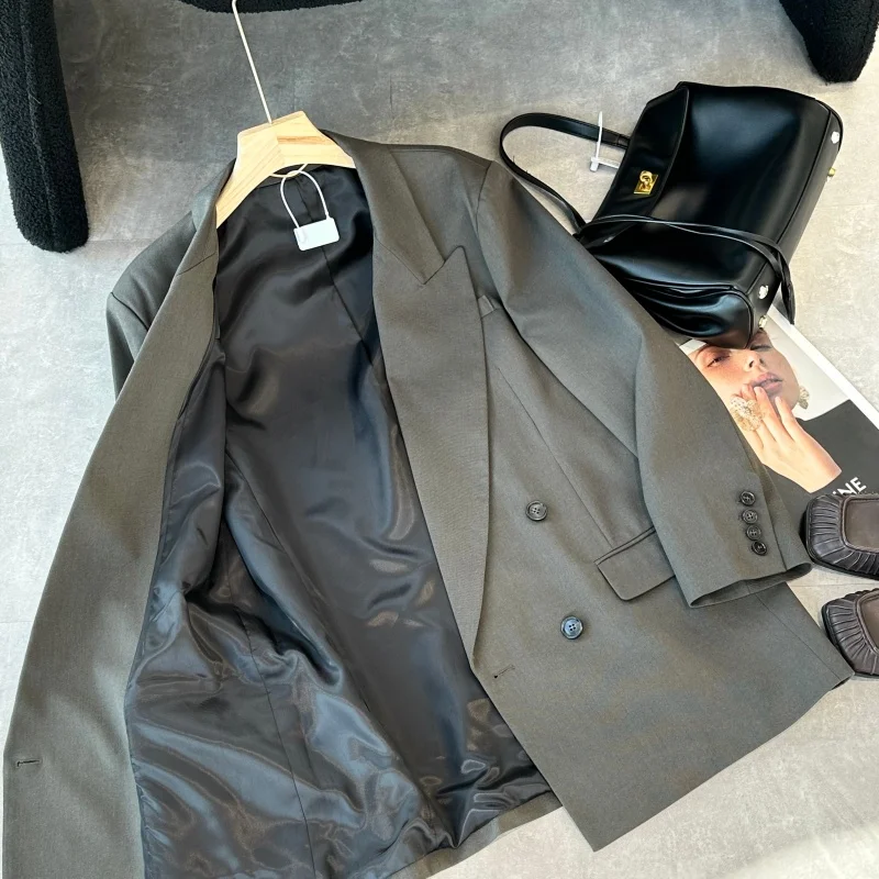 High-End Shoulder-Padded Double-Buttoned Suit Jacket Elegant Ladylike Luxury Fashionable Commute Suitable Women's Outerwear