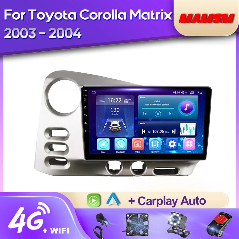 MAMSM 2K QLED Android 12 Car Radio For Toyota Corolla Matrix 2003 - 2004 Multimedia Video Player Stereo GPS 4G Carplay Autoradio