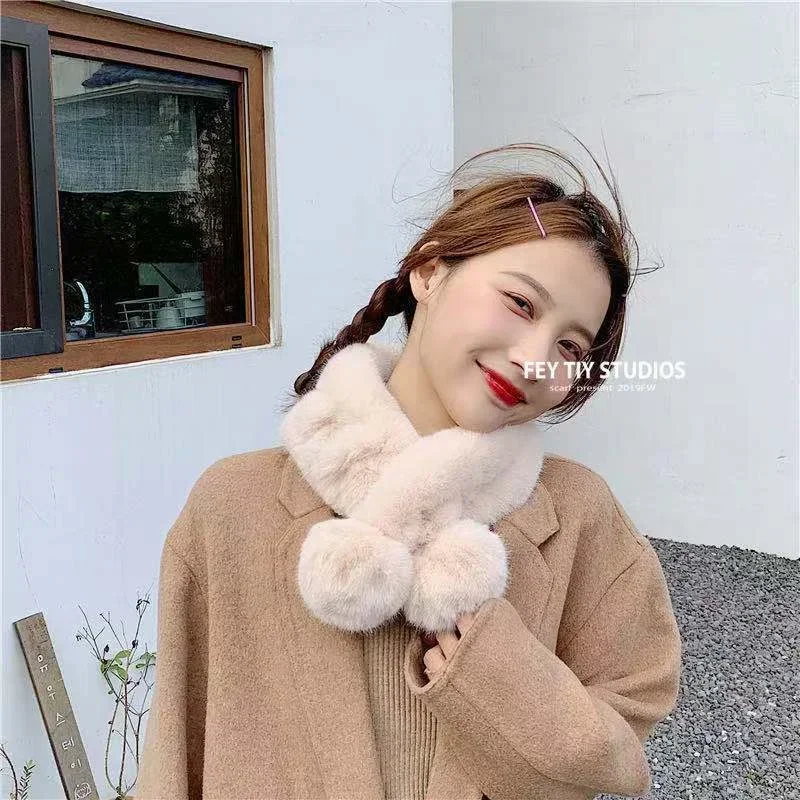 Winter Fake Rabbit Fur Collar Scarf Women Kids Girls Warm Thickening Cross Collar Shawl Neck Warmer Neckerchief Christmas  Gift