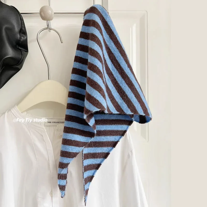 2026 Vielseitiger gestreifter Wollmischgewebe-Strickschal für Damen im koreanischen Stil, Hals- und Kopftuch mit Kapuze, kleines warmes Stirnband – Detail 12