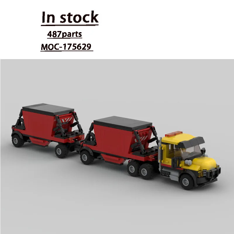 

MOC-175629 Новый набор строительных блоков для горнодобывающей грузовика и прицепа с двойным дном, 487 деталей, детская игрушка на день рождения для мальчиков в подарок