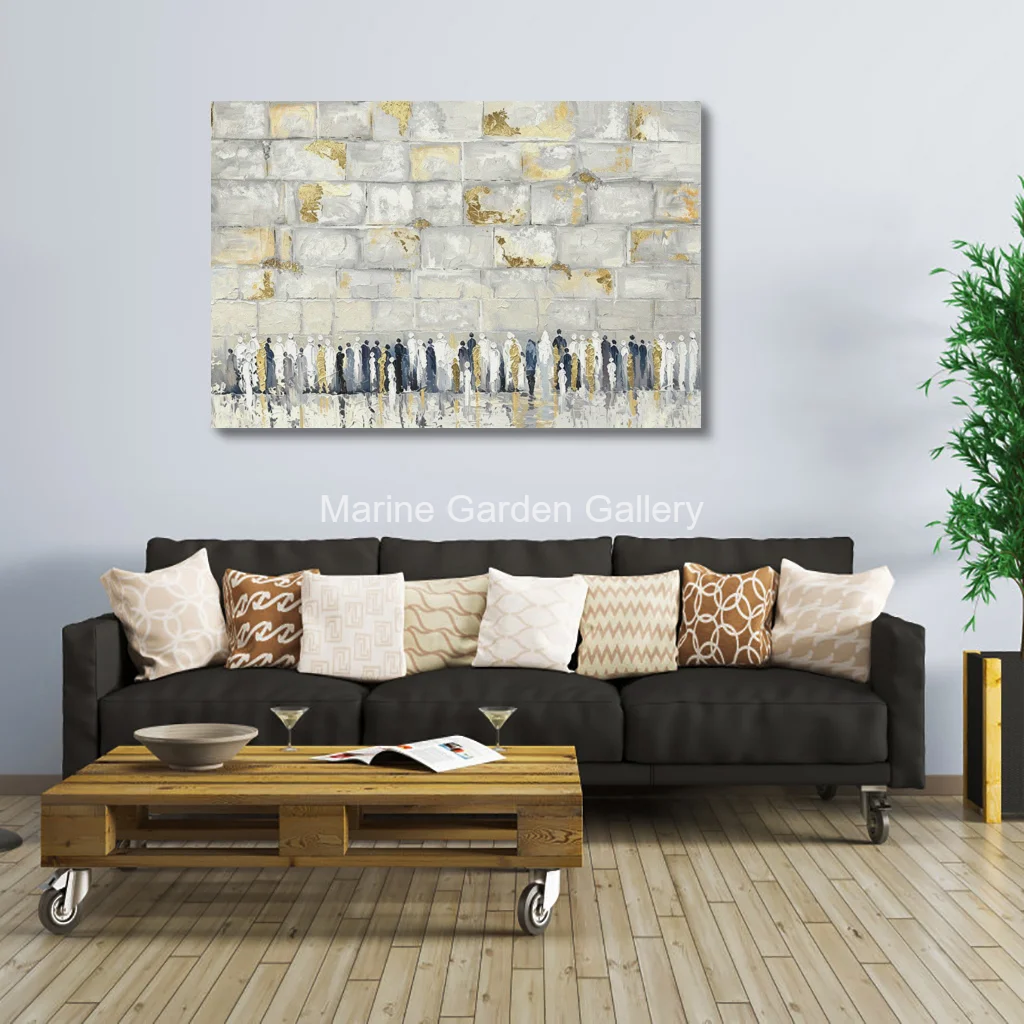 Abstract Gold Leaf Hand-Painted Jewish Art Kotel Prayer Western Wall Oil Painting Modern Jerusalem Canvas for Living Room Gift