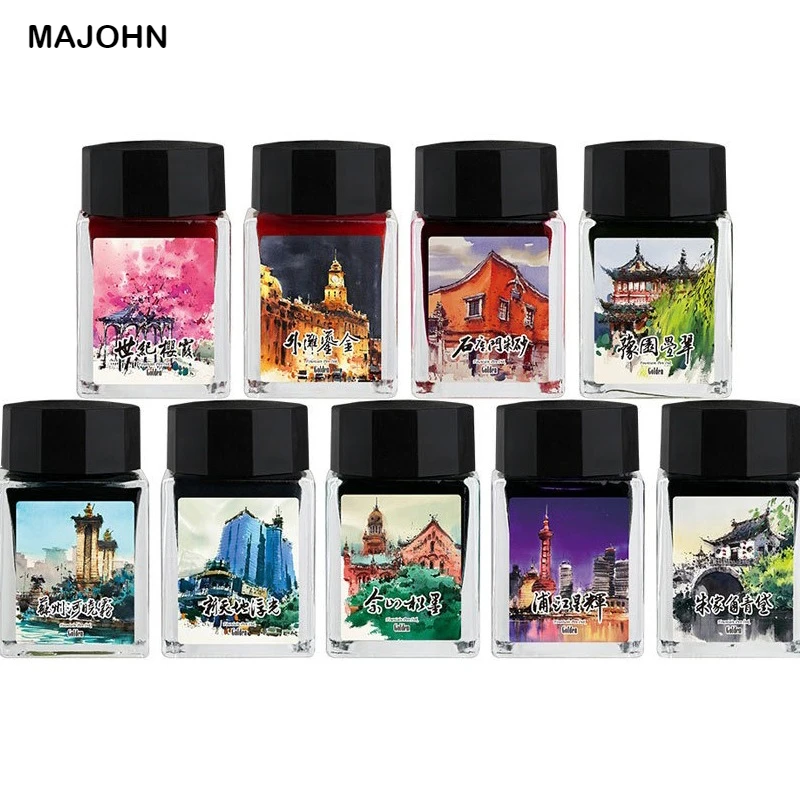 MAJOHN 20ml Shanghai Landmark Golden Glitter Ink for Fountain Pen Dip Pen Calligraphy Sketching Drawing Writing Stationery