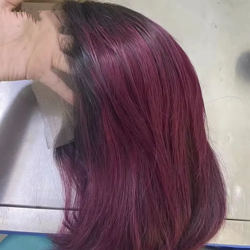 13x4 الدانتيل أمامي 1B/99J بورجوندي الجسم موجة بوب خصلات الشعر المستعار الإنسان البرازيلي خصلات الشعر المستعار الإنسان قبل قطعها T جزء الدانتيل الباروكات شعر ريمي #4