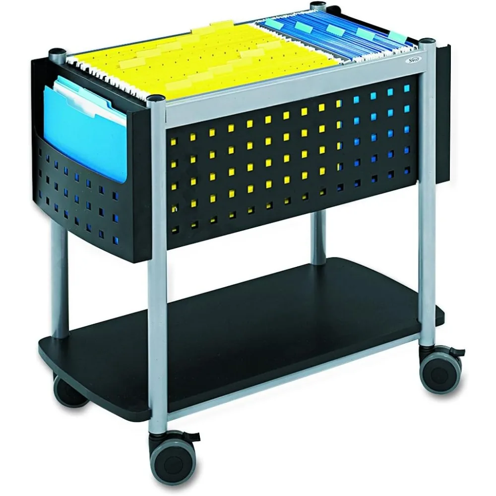 Carrello portadocumenti mobile con superficie di lavoro, adatto alle cartelle sospese di lettere e dimensioni legali, include un coperchio e chiave con chiusura
