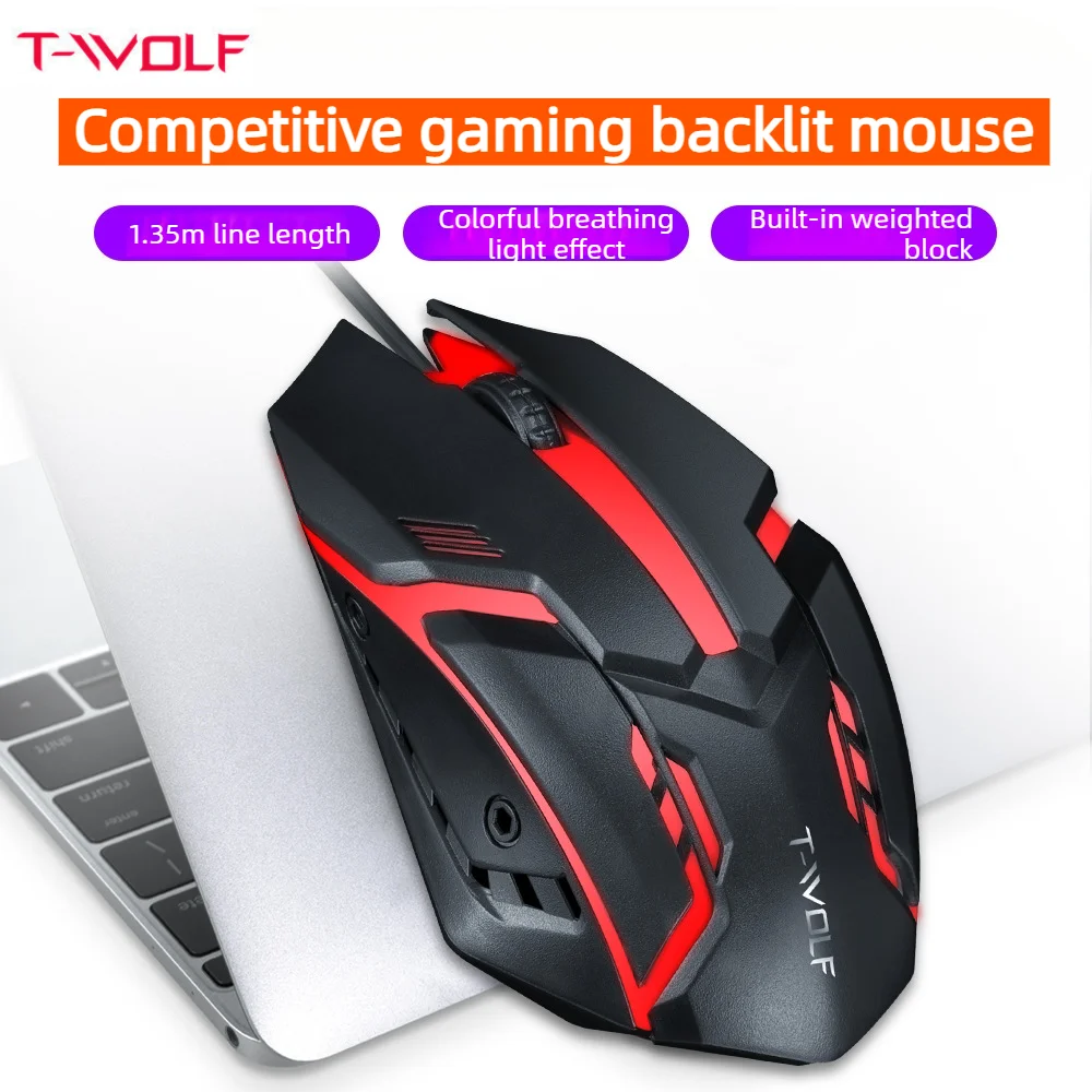 T-WOLF Wired Gaming Mouse RGB Backlight Ergonomic Gamer Mouse for PC Laptop Desktop Computer Office Home