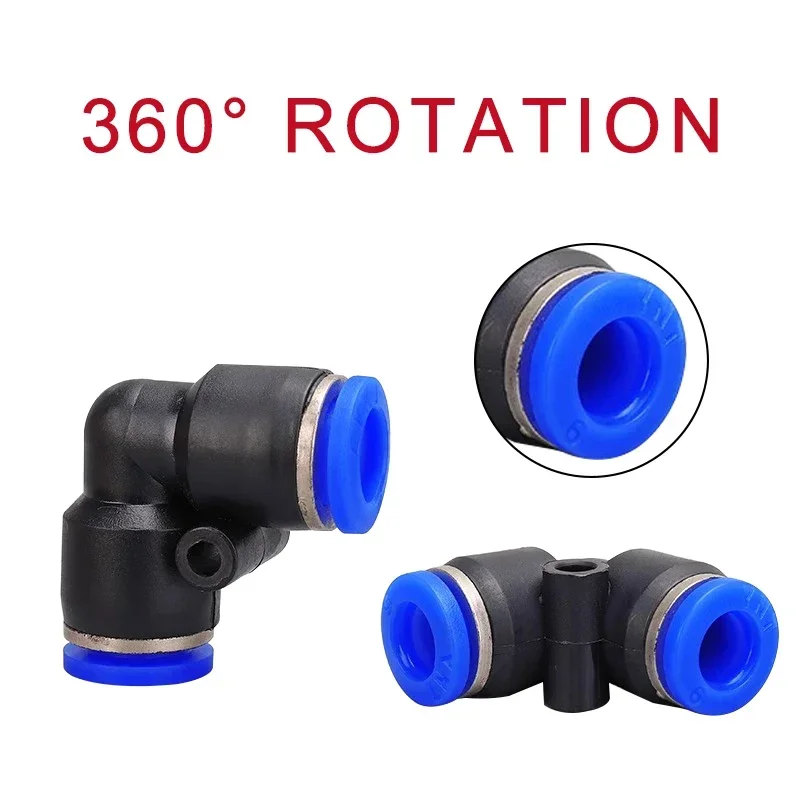 PV Quick Connector Set (10/50 Pcs) - 90 Degree Elbow, Plastic, 4mm/6mm/8mm/10mm, Pneumatic Plug for Air/Water
