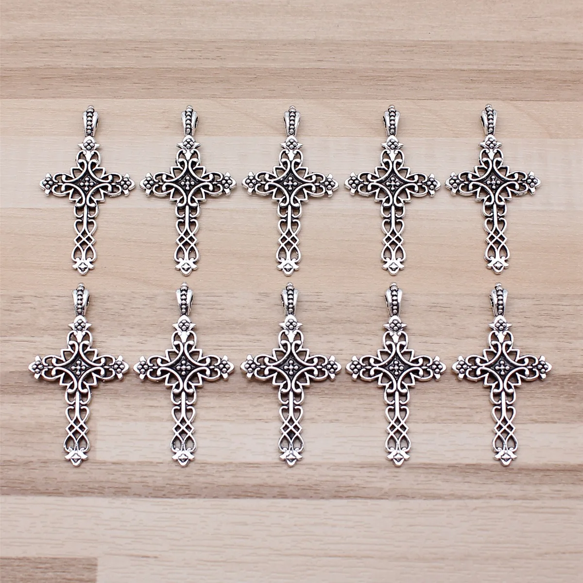 IFOCUS 10pcs/Lot Zinc Alloy Cross Charms For DIY Jewelry Making 38x20mm/1.5x0.79inch