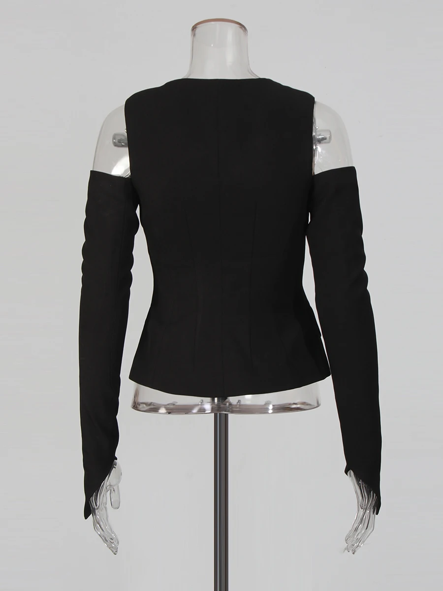 TWOTWINSTYLE Solido Dimagrante Impiombato Con Paillettes Moda Giubbotti per Le Donne Collo Quadrato Off Spalle Maniche Tunica Giacca Femminile Nuovo