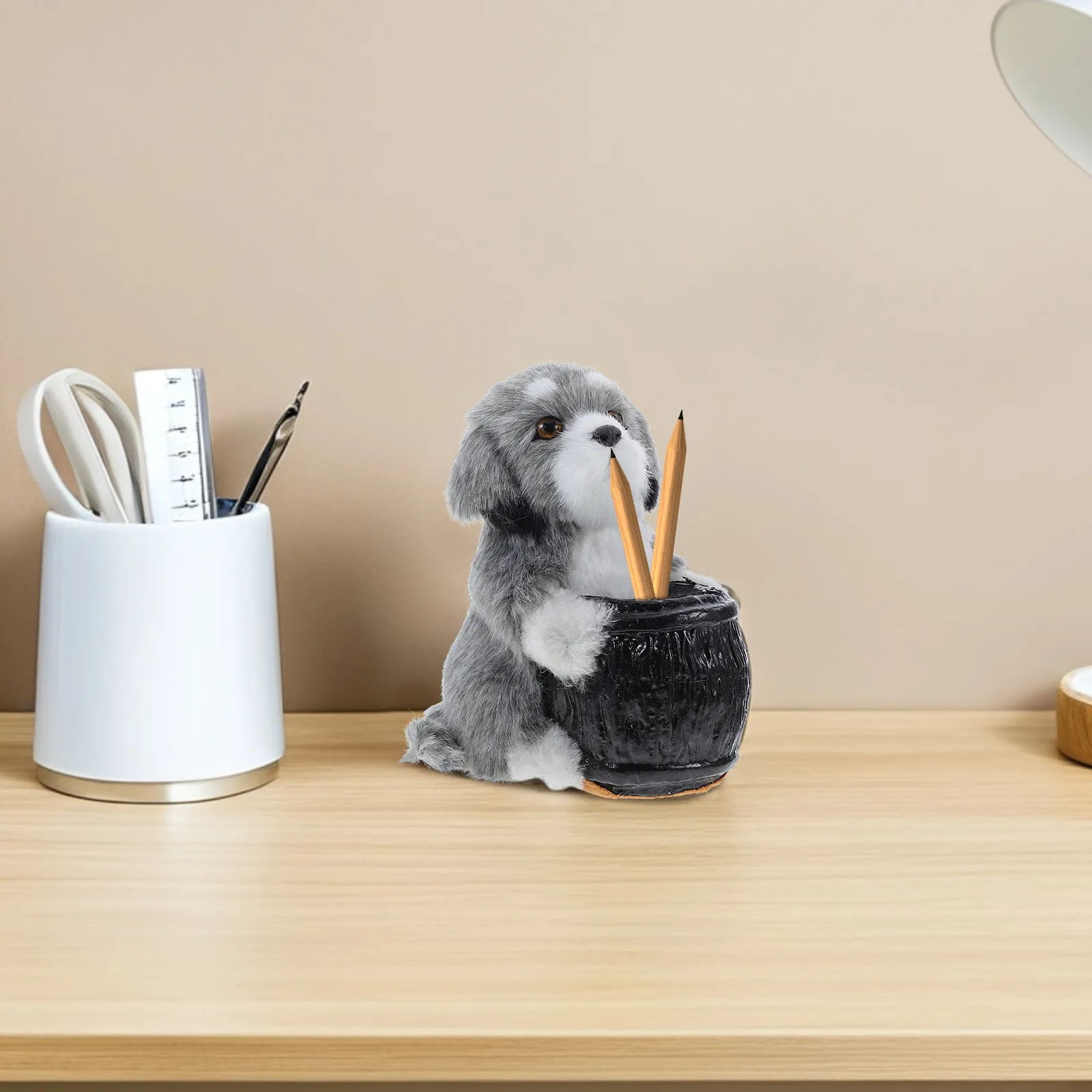 

Realistic Dog Design Pen Pencil Cup Soft Touch Desk Organizer Creative Desktop Accessory for Office Home School Dog Fans