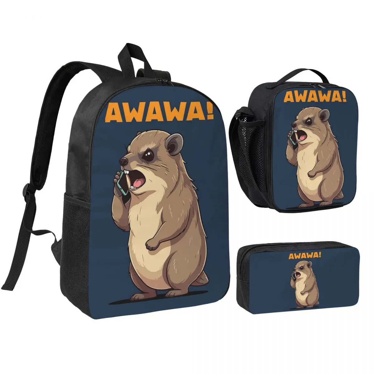 

Rock Hyrax Awawa On Phone Groundhog Dassi Backpack BookBag School Bag Computer Shoulder Bags 3ps Insulated Lunch Bag Pencil Case