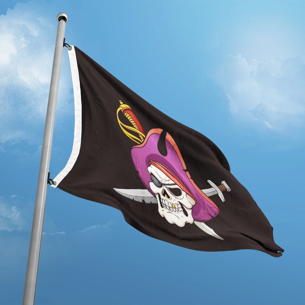 Pirate Flag 3X5ftCustom Skull And Cross Crossbones Jolly Roger Polyester Material Shaft Cover Grommets Double Stitching