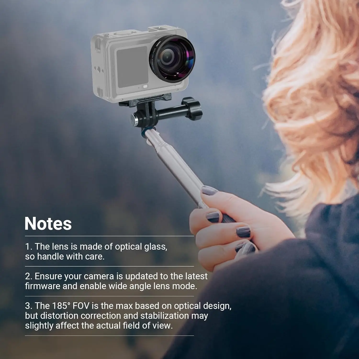 NEEWER Weitwinkelobjektiv 185 ° FOV HD Optisches Glas-Schraubobjektiv für Action-Kameras, Fotografie-Zubehör nur für DJI Osmo Action 6 – Detail 6