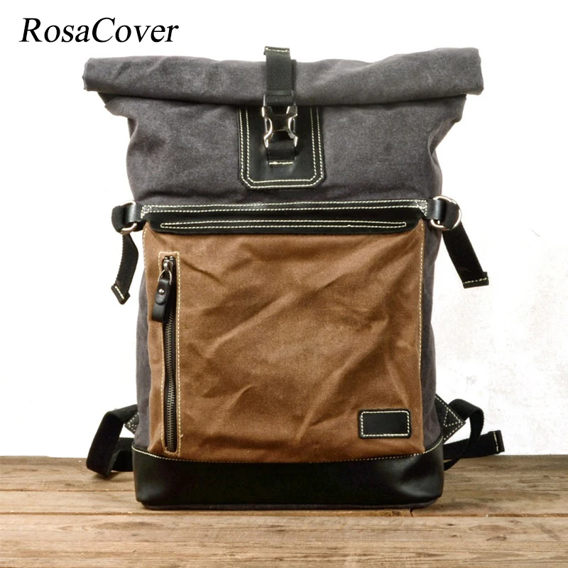 

Expandable Vintage Canvas Backpacks For Men Patchwork Leather Travel Laptop Backpack 15" Waterproof Daypacks Schoolbag Mochilas