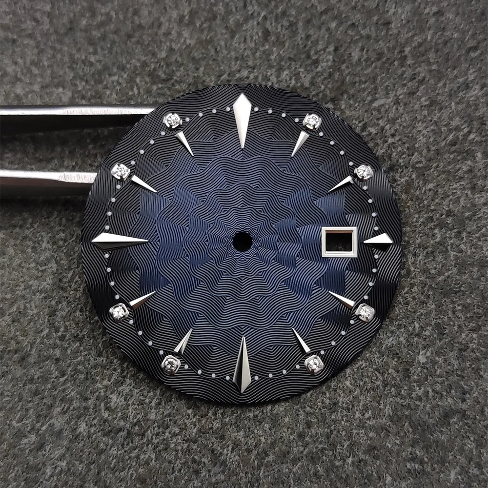 35mm Watch Dial and Watch Hands Diamond Scale Faces Men's Cocktail Watch Replacement Accessories for NH35 Movement