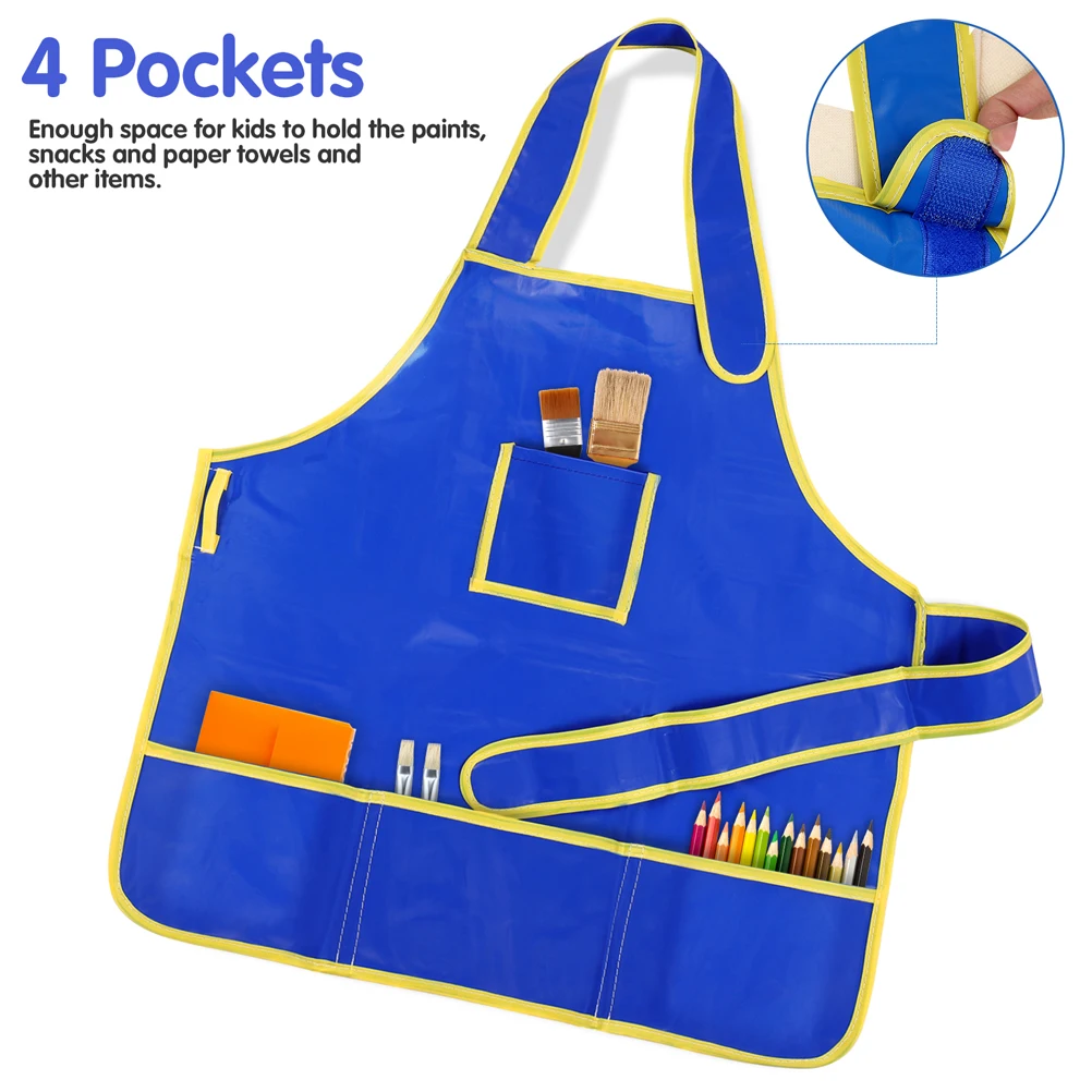 

2pcs Kids Waterproof Aprons Painting Smock 4 Pockets Adjustable Cooking Baking Art Drawing Children Creativity