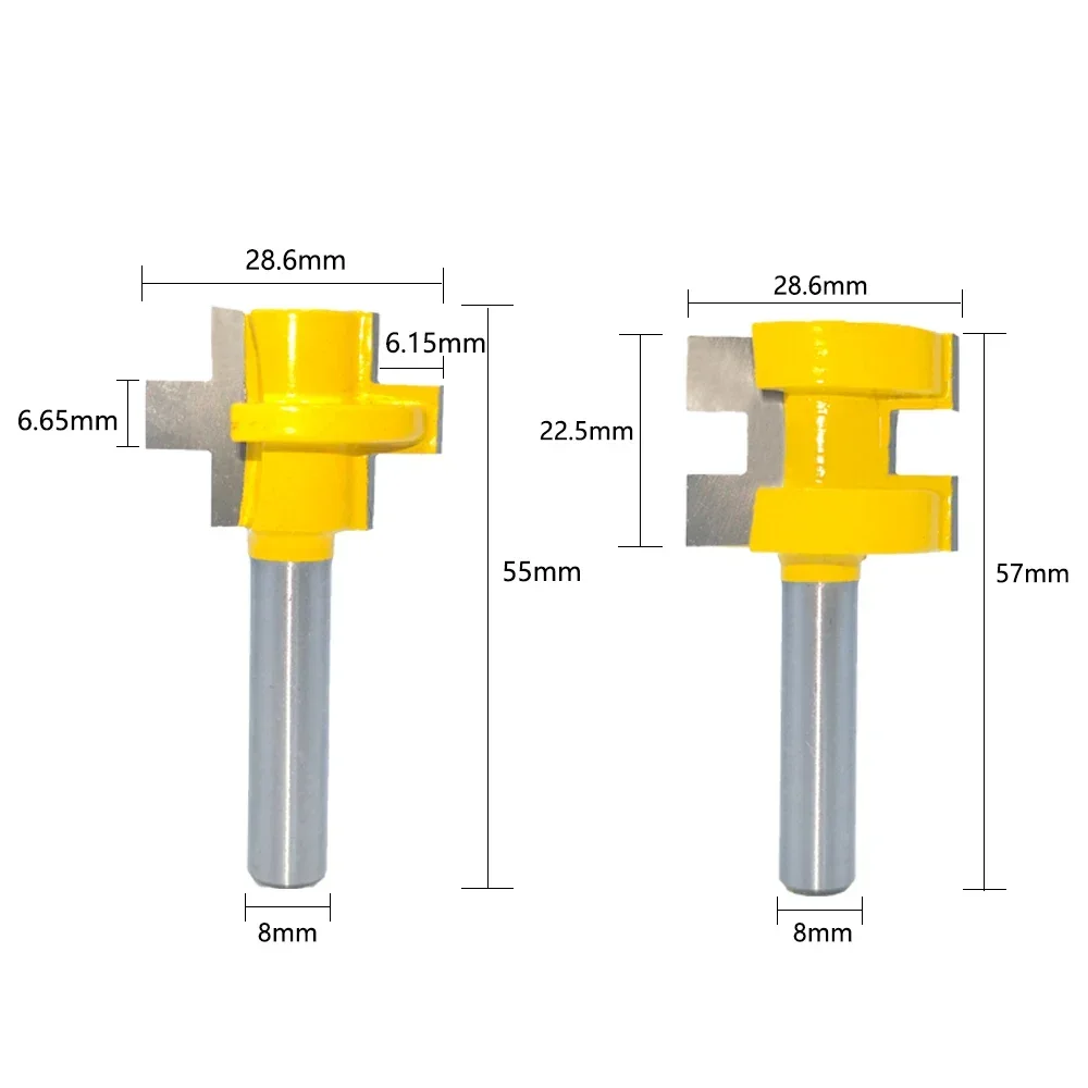 2PC/Set 8MM Shank Milling Cutter Wood Carving T-Slot Square Tooth Tenon Bit Milling Cutter Carving Router Bits For Woodworking