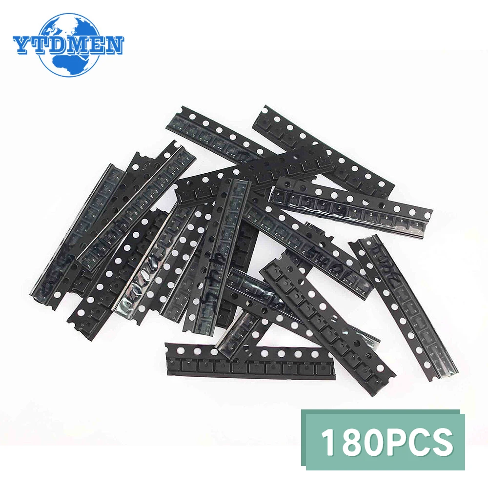 180PCS SOT-23 SMT Transistor Kit S9013 S9014 S9015 S9018 2N3904 2N3906 A92 C1815 A1015 Stable Transistors 18 Kinds*10 Pcs