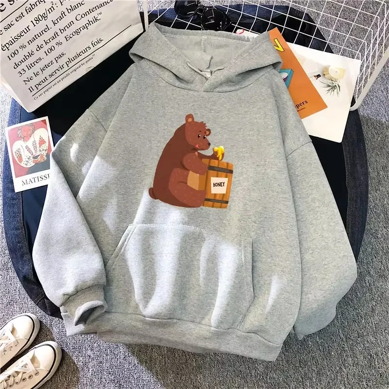 

Funny Brown Bear Eating Honey Printed Hoody Sweatshirts Teens Pullover Sweatshirt Streetwear Woman Casual Pullovers Tops