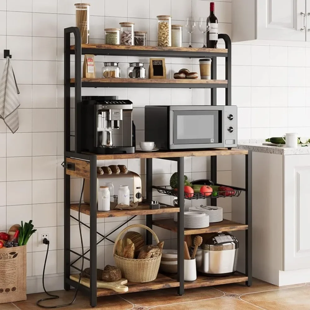 

Organizers Shelves Rustic Brown Kitchen Accessories 6-Tier Kitchen Storage Rack With Hutch Things for the Home Gadgets Organizer