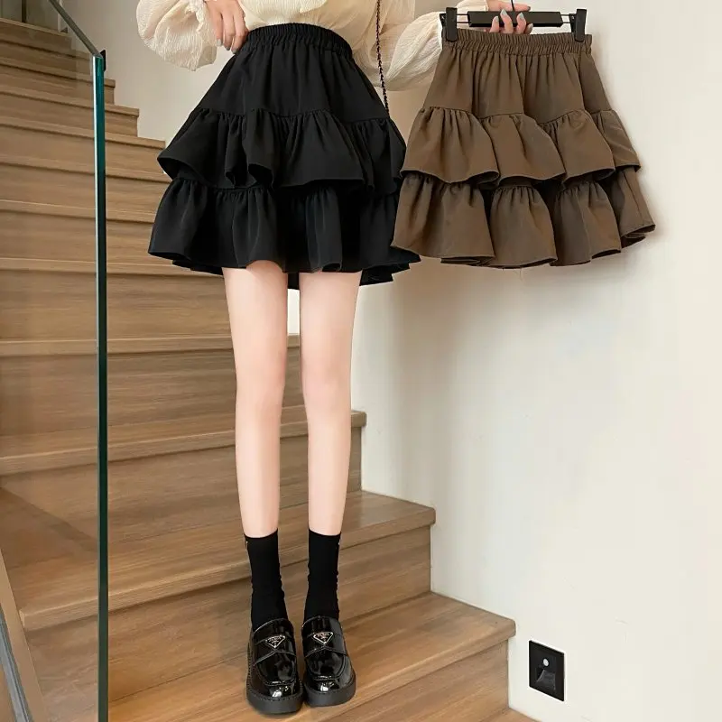 

High Waist Cake Skirt 2024 Summer Ruffle Edge Skirt Women's Slim Big Swing A-line Skirt Fluffy Skirt Short Skirt