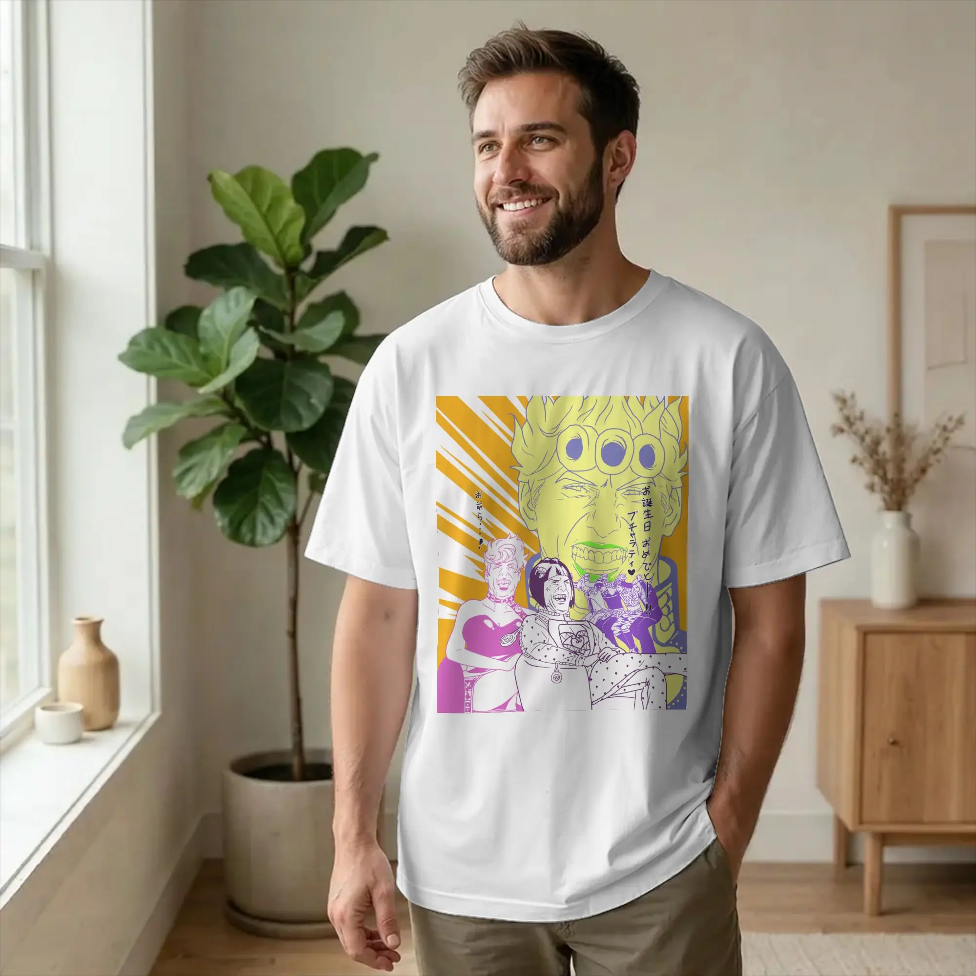 Hip Hop Joestar Family Bizarre Adventure Bucciarati Laughing Tom Cruise T Shirt For Men Women Cotton Short Sleeve  Clothing