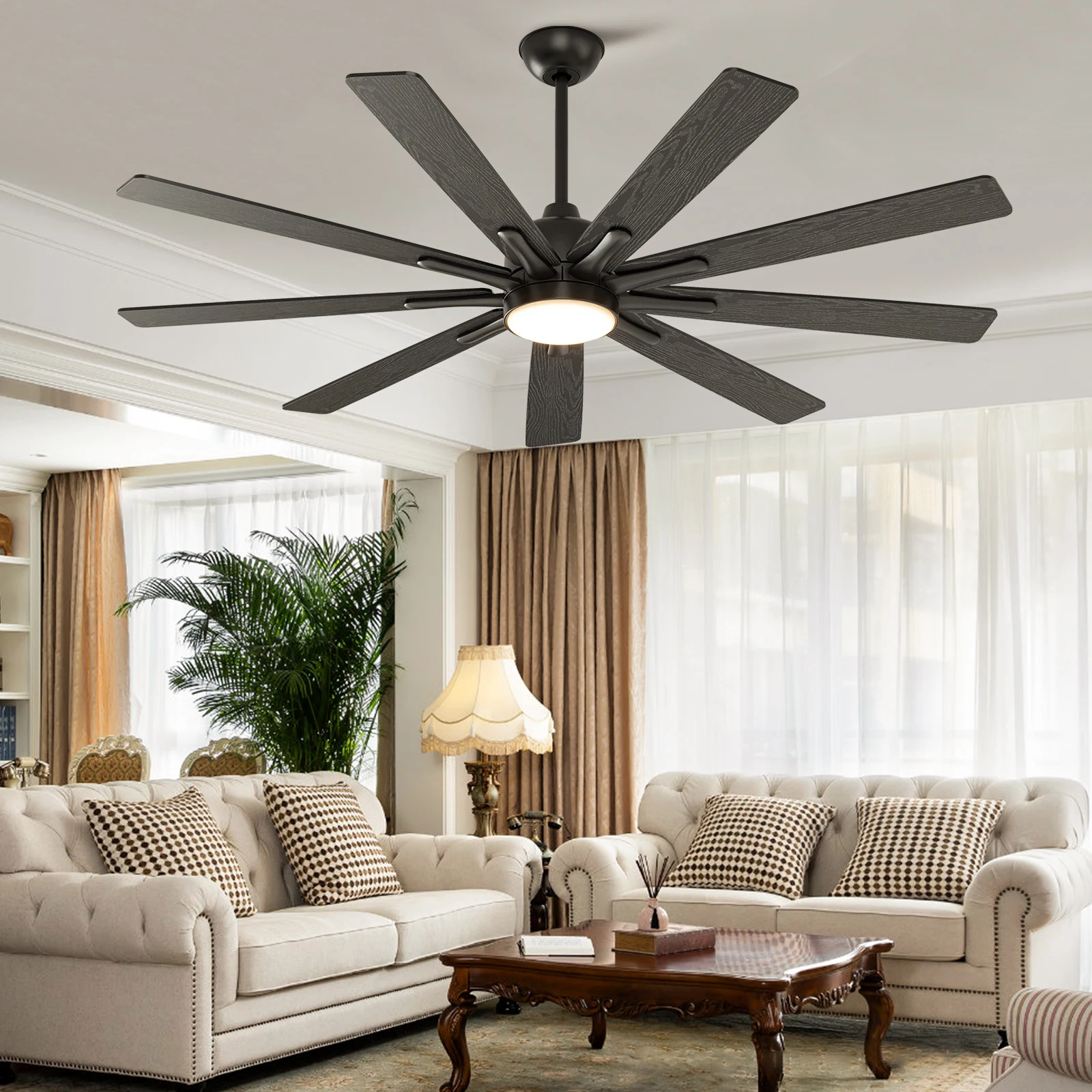 Modern 62inch (9-Blade) Ceiling Fan with LED Lights and Remote Control Suitable for bedroom, dining room and other scenes