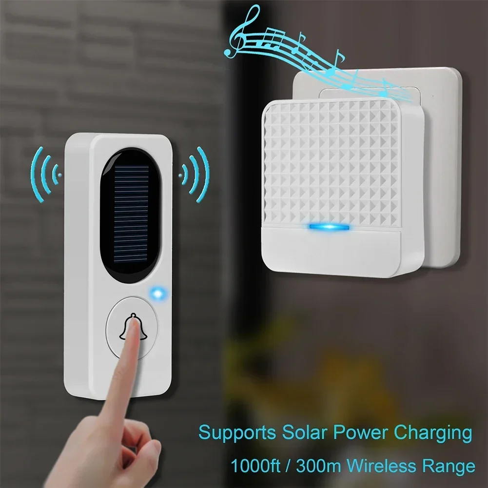 Doorbell Hotel Home Solar Power Wireless Doorbell Max300M Long Distance IP65 Waterproof Doorbell Kit Door Hardware