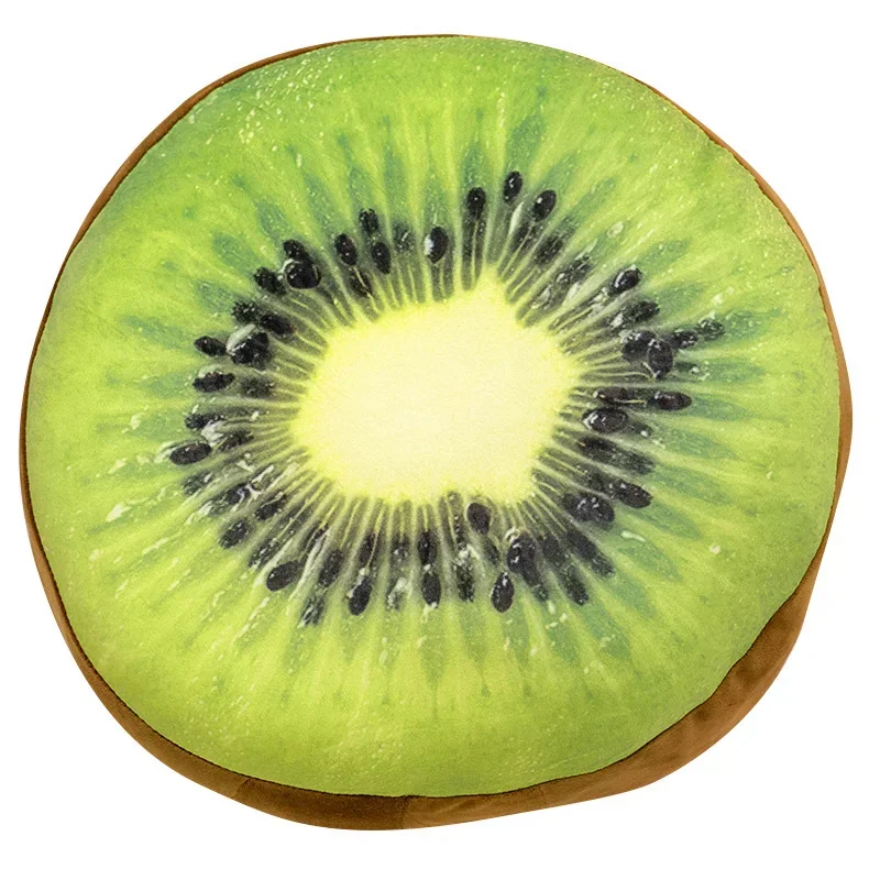 Criativo 3d kiwi macio redondo casa travesseiro decorativo de pelúcia almofada de assento de frutas cadeira de escritório almofadas traseiras