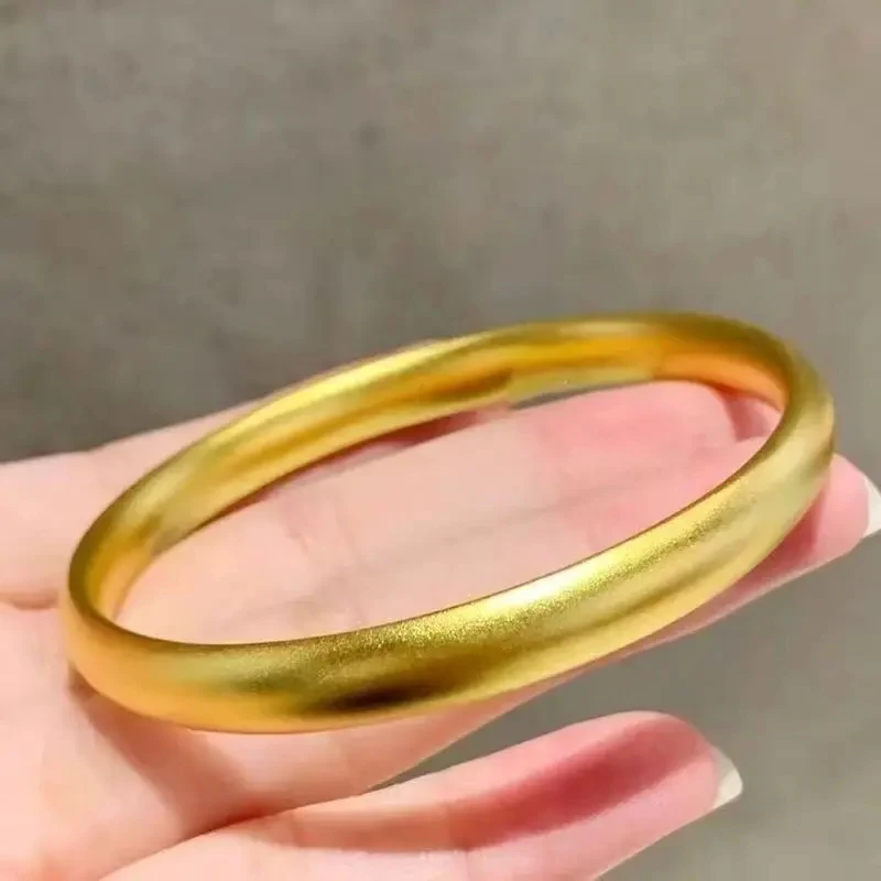 Luxurious 100% Genuine 24K Gold Simple And Atmospheric Mud Bracelet Widened 6mm Antique Style Frosted Women'S Preferred Gift