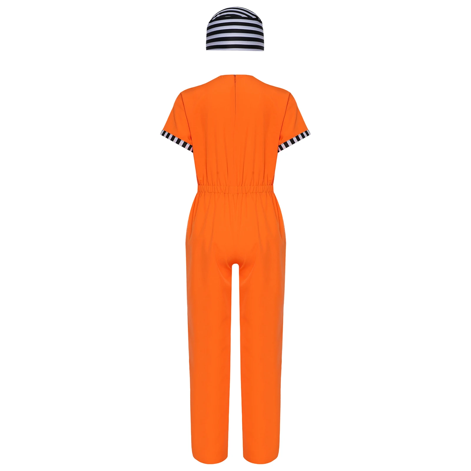 Kids Prisoner Cosplay Costume Prisoner Overall Jumpsuits with Stripe Hat Jailbird Inmate Prison Uniform Party Escape Prison Set