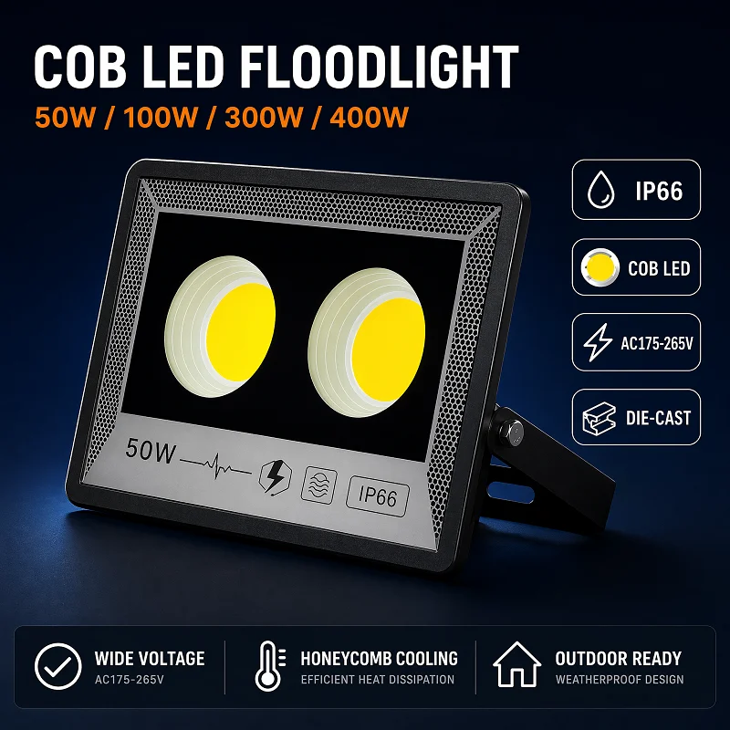 Durable Long Lifespan Industrial COB LED Floodlight IP66 Waterproof Anti-thunder Lamp Factory Parking Lot Billboard Exterior Lig