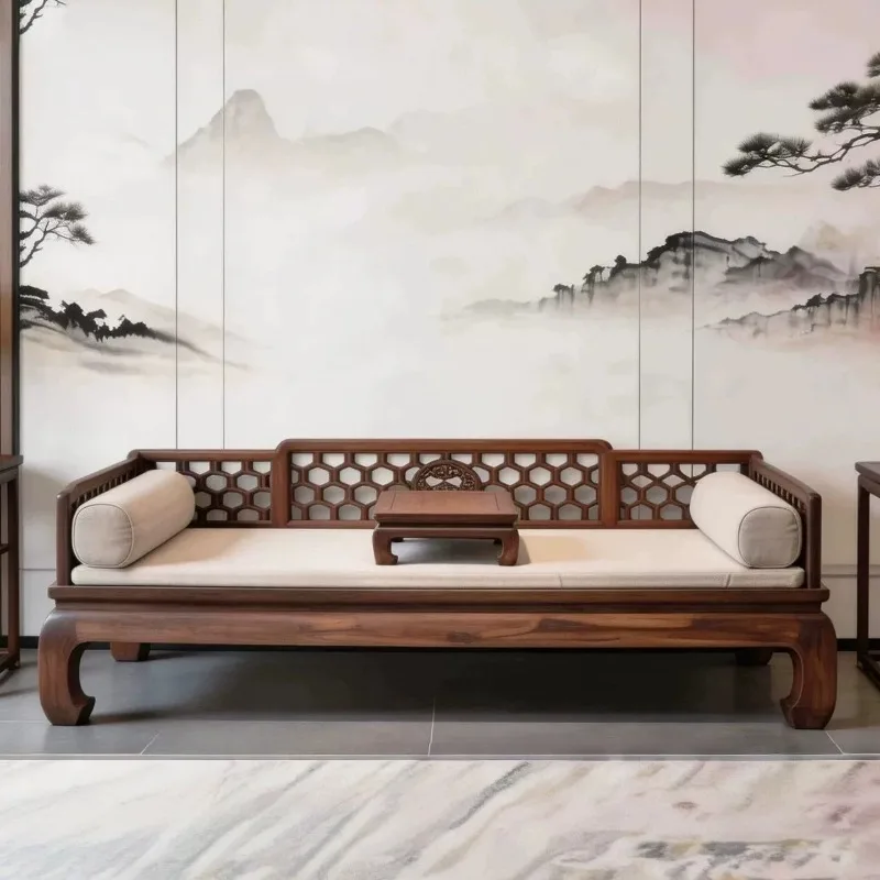 New Chinese Solid Wood Arhat Bed Sofa Couch North American Black Walnut Zen Song Aesthetic Living Room Furniture