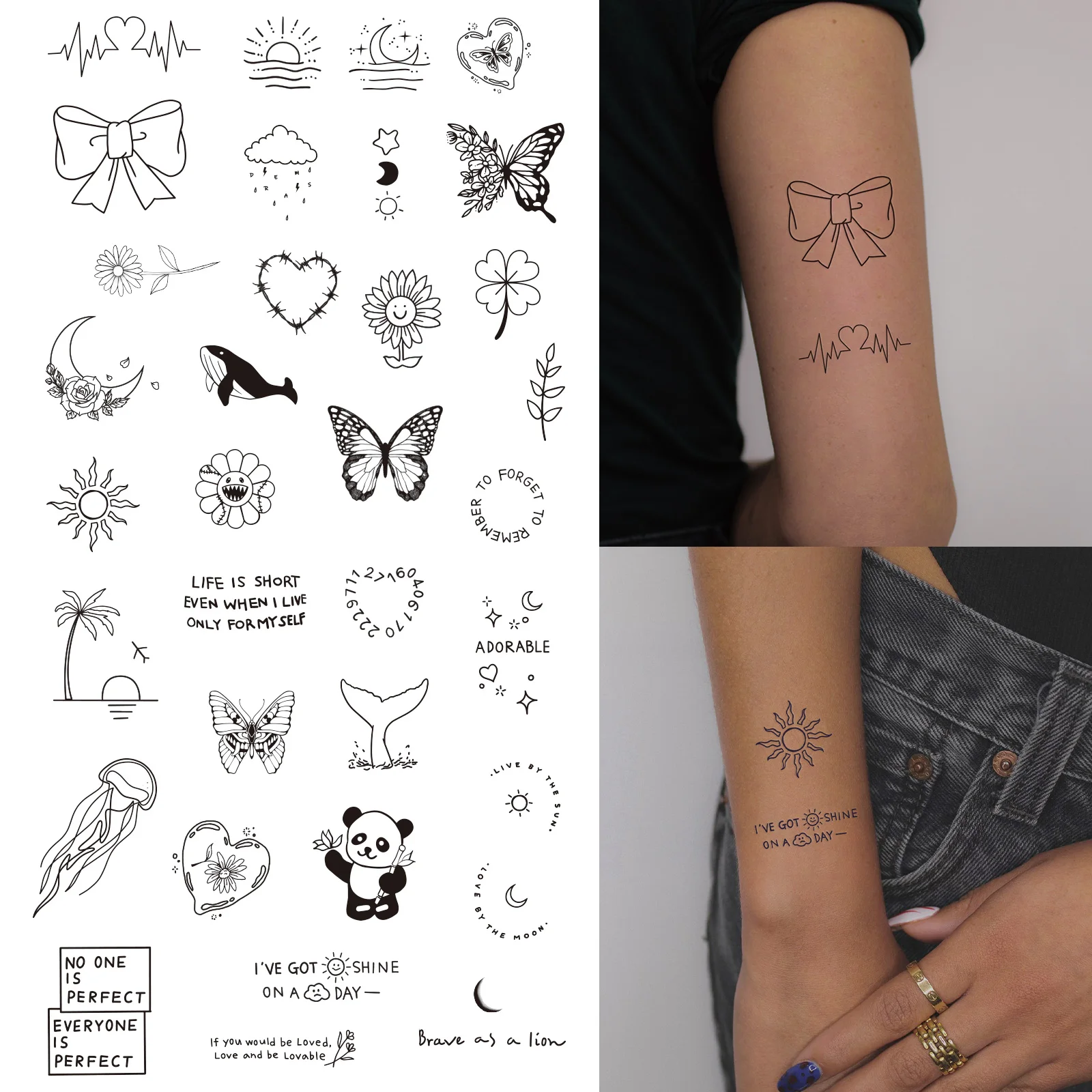 

4pcs Hand Wrist Temporary Tattoo Stickers for Women Men Simple Panda Butterfly Design DIY Fake Tattoo Daily Body Art