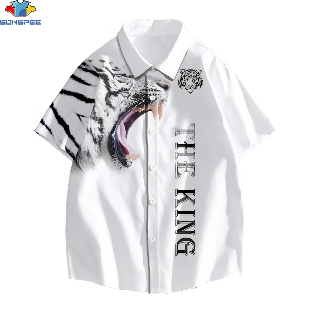 SONSPEE 3D Printed Summer Unisex Hawaiian Shirt Tiger Surf Beach Party Casual Street Harajuku Hip Hop Lapel Fashion T Shirt Tops