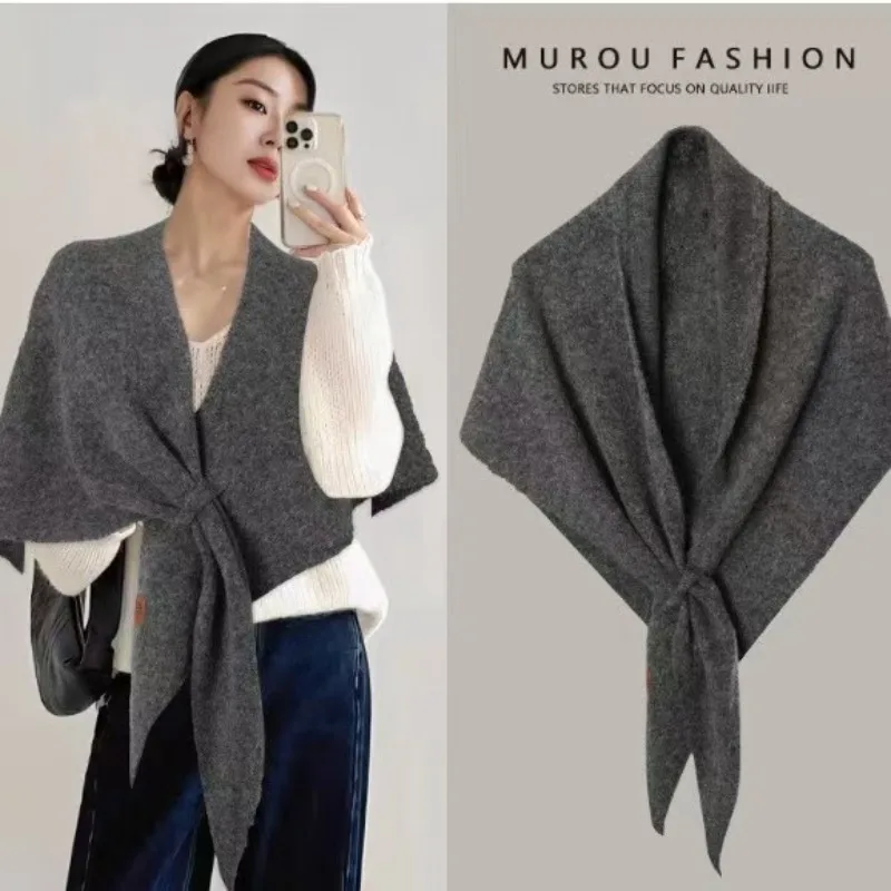 

Lazy out on the street with wool triangular women's autumn and winter neck protection and warm scarf solid color large shawl