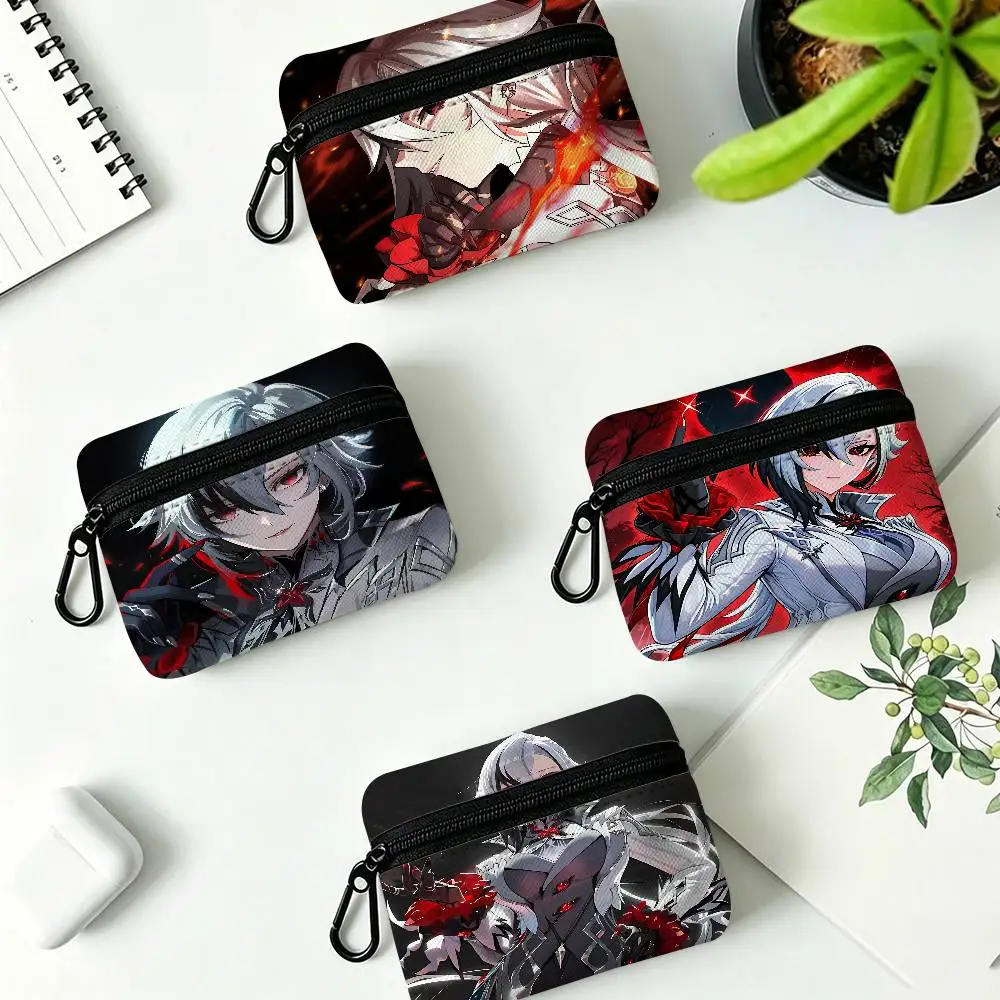 Creative Genshin Impact Cute Arlecchino Figure Daily Carry Oxford Fabric Small Purse Multi-use Storage Pouch For Keys Cards Coin