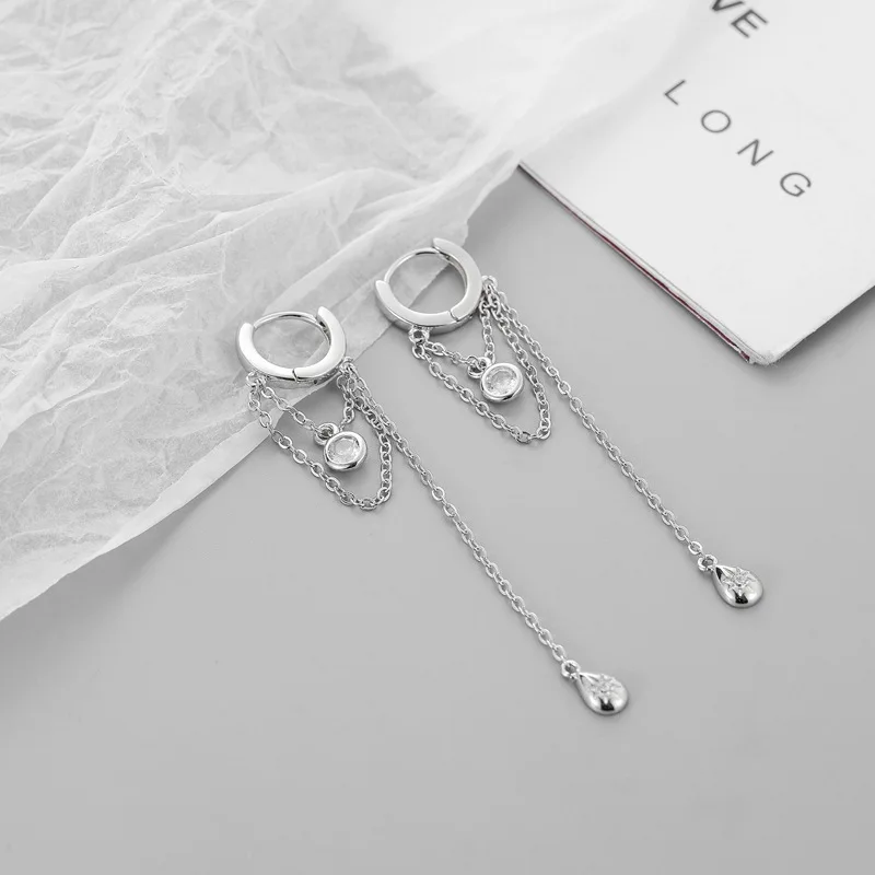 VOQ Silver Color Long Tassel Water Drop Shape Earrings for Women Handmade Jewelry