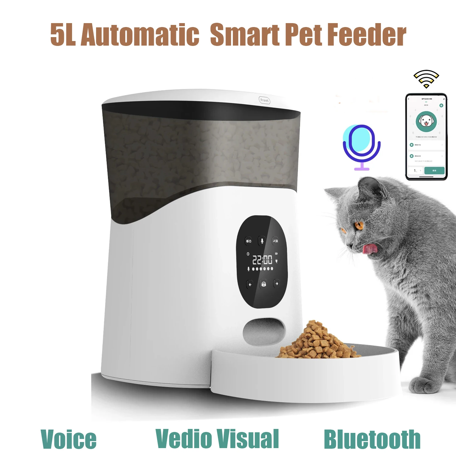 

Smart Automatic Pet Feeder WiFi APP Control Voice Record PetFood Dispenser For Cats Dogs Pet Dry Food Feeder