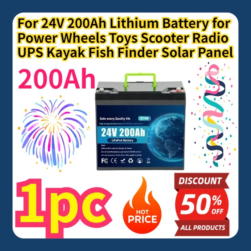 

For 24V 200Ah Lithium Battery for Power Wheels Toys Scooter Radio UPS Kayak Fish Finder Solar Panel