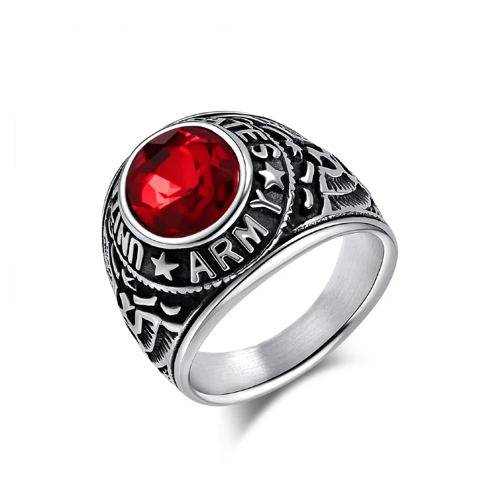 Anillo Vintage de acero inoxidable para hombre, anillo de águila marina del ejército de EE. UU., anillo de piedra ovalada azul