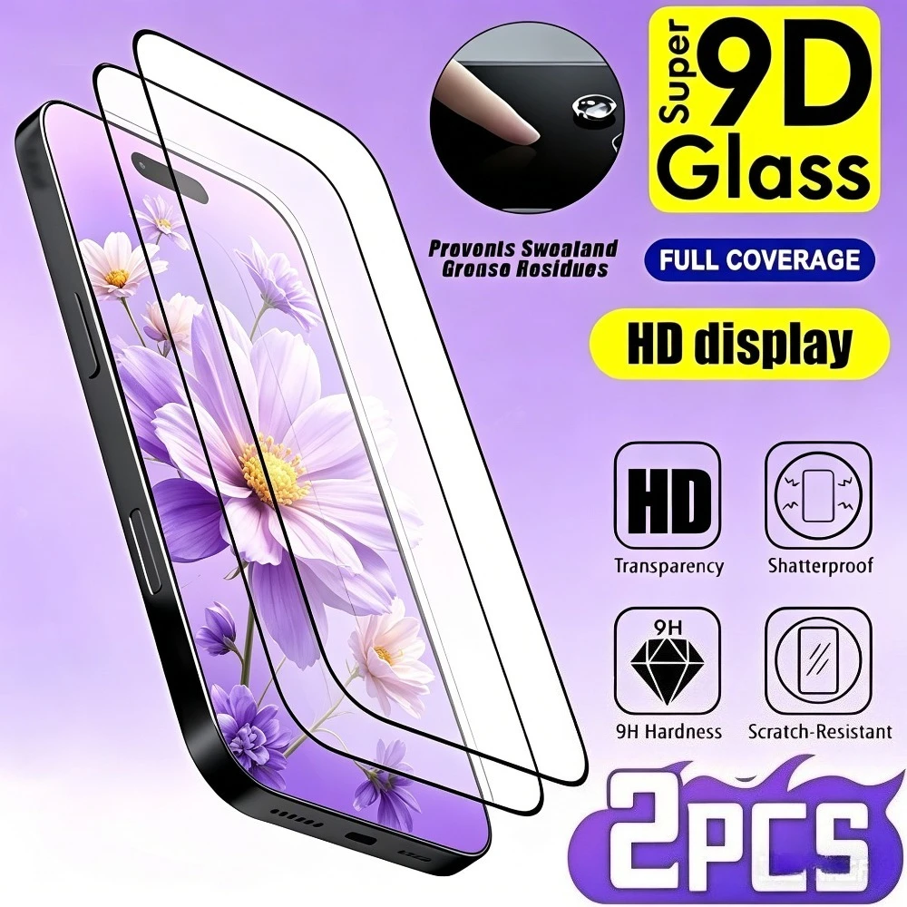 

2Pcs Full Cover Screen Protector for iPhone 17 16 Pro Max 17e 16e Air 15 14 Plus 15 14 13 12 11 Pro 9H Hardness Tempered Glass