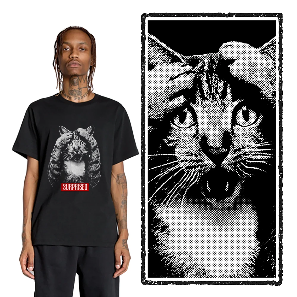 Coolmind U0102-T2 Cool Surprised Cat Print Men T Shirt Streetwear Exclusive Graphic Men Tshirt Cotton Unisex Tee Shirts