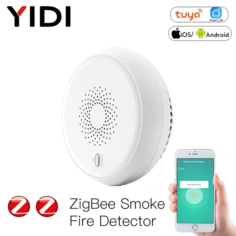 Zigbee Smart Rook Fire Alarm Sensor Detector Home Security Systeem Batterij-Aangedreven Alarm Draadloze Smart Leven Tuya App Controle