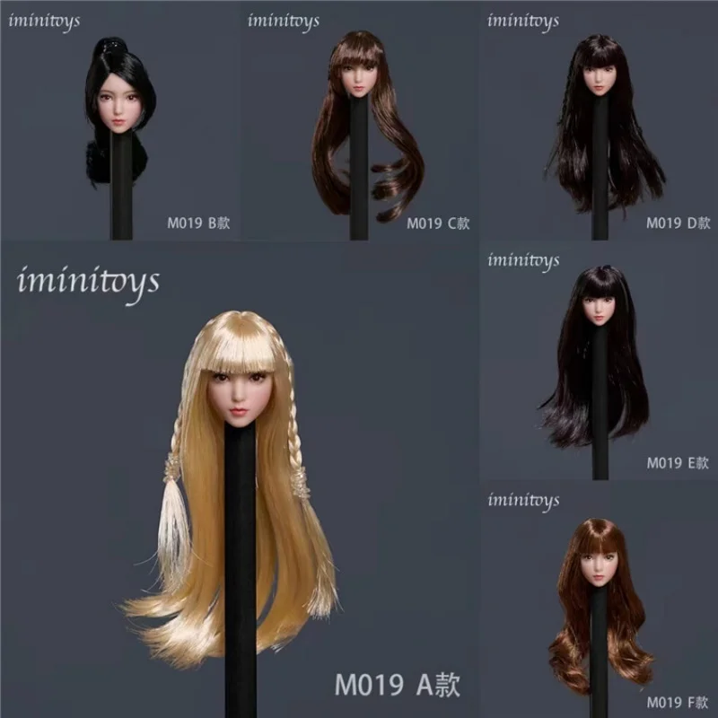 

1/12 Iminitoys M019 M008 Loli Girl Long Hair Female Head Sculpture Fit 6'' Pale Skin Tbl Soldier Action Figure Body Dolls Toy