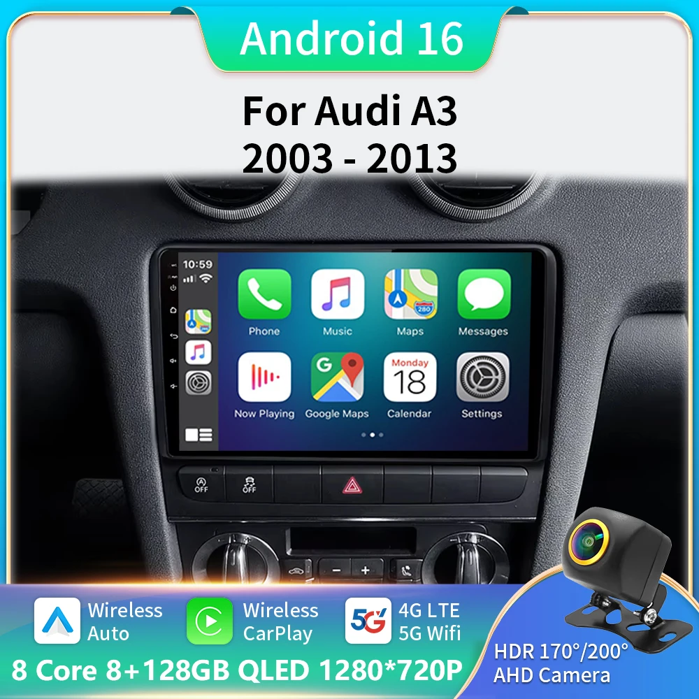 

Car Radio Android 16 Carplay Auto For Audi A3 8P 2003-2013 2din Multimedia Player GPS Navigation Audio Stereo DSP Camera 5G BT