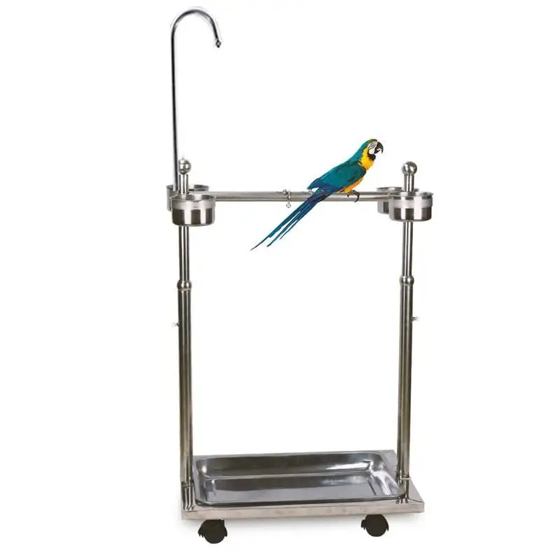 Manufacturer Wholesale Stainless Steel Bird Cage Stand With Metals Feeder Lifting Stainless Steel Parrot Stand With Dirt Tray Pa