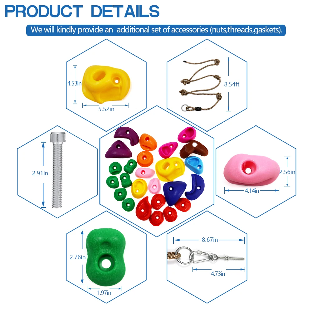 암벽 등반 어린이 성인용 멀티 사이즈 그립, 실내 및 실외 놀이터 놀이 세트, 나사 없음