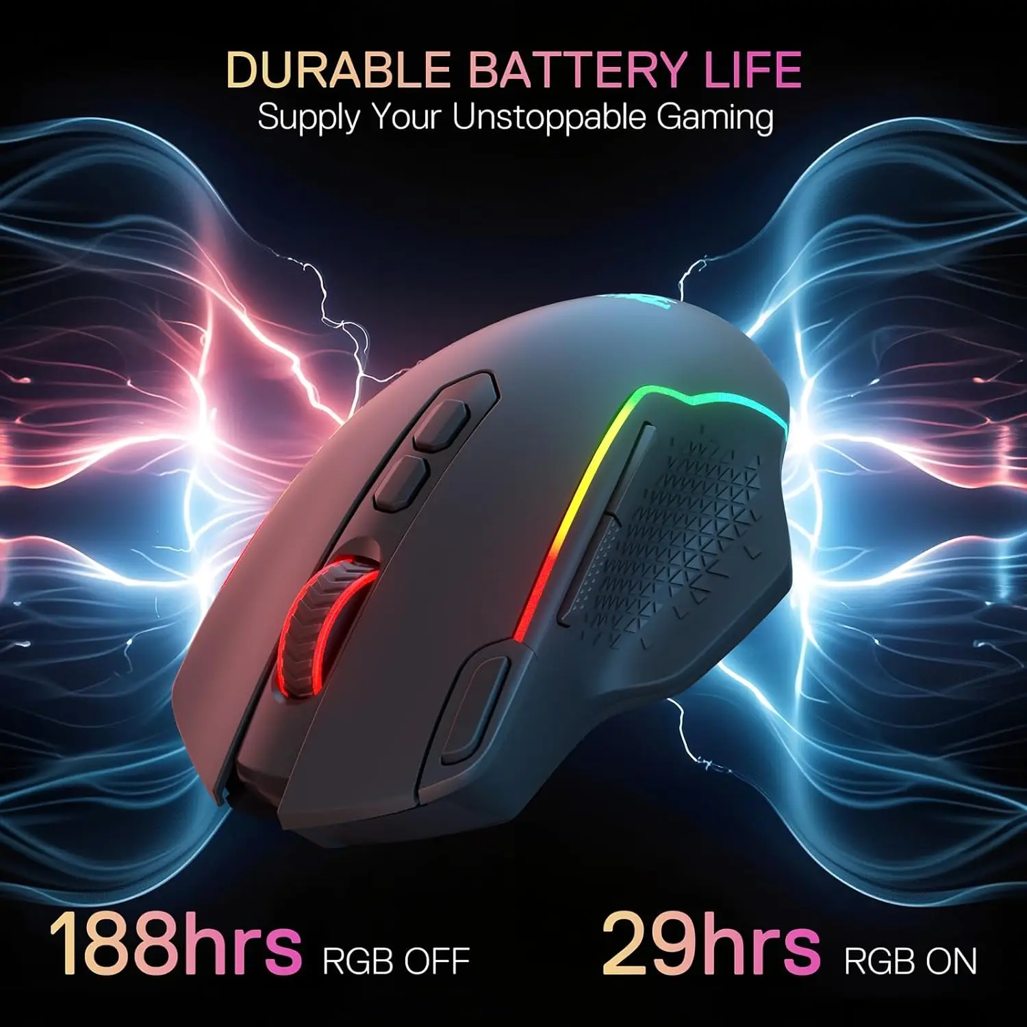 Redragon M810 MAX 3-Mode Wireless Gaming Mouse, 12000 DPI Wired/Wireless RGB Mouse,Rapid Fire Key, 8 Macro Buttons - view 5