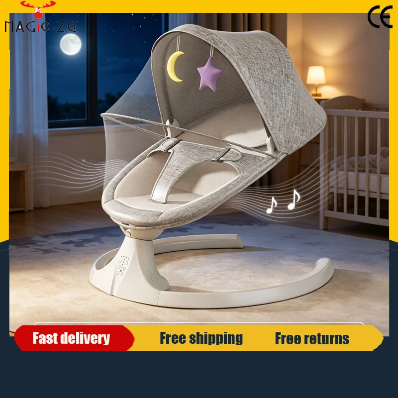 Elektrische Babywippe mit Bluetooth, Musikwiedergabe und weißem Rauschen zum Einschlafen, Baby-Schaukelstuhl mit Timer-Funktion, mehrere Schaukelmodi, Neugeborenen-Wiege mit Spielzeug, Babybett